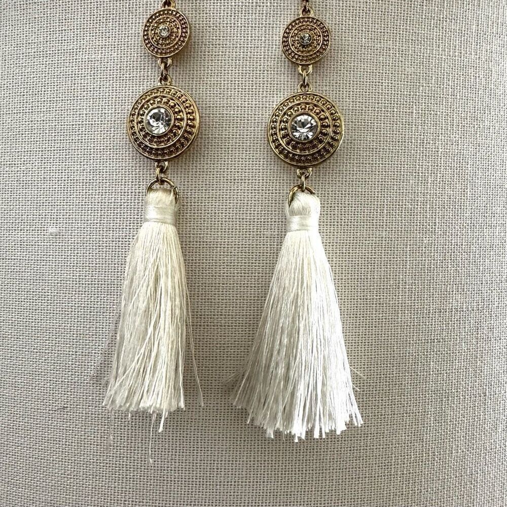 Gold tone long tassel earrings